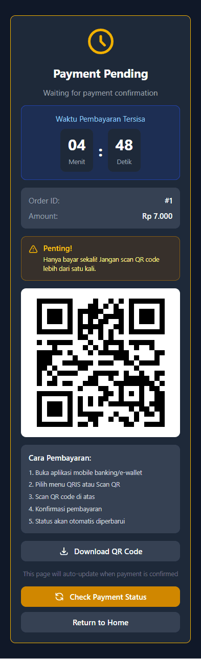 Status pembayaran dan konfirmasi